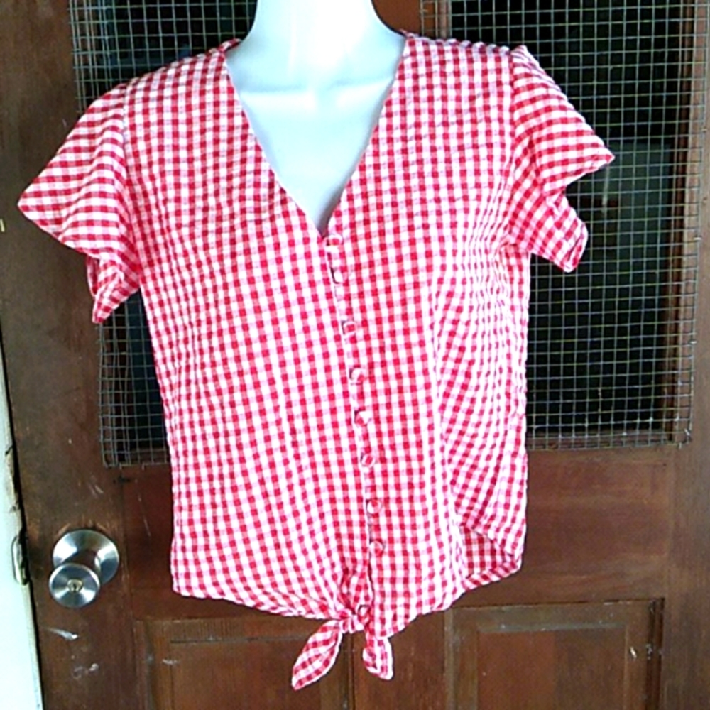 Nwt Red & White Checked Top ( S) - Picture 1 of 5